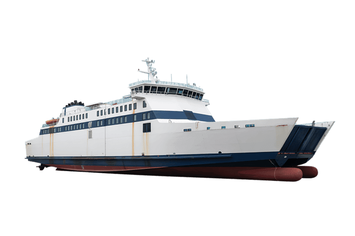 Isolated white and blue ferry boat for transportation and travel