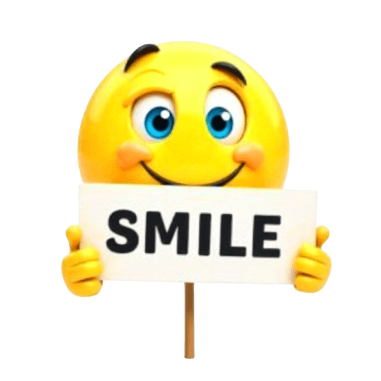 Happy emoji holding a smile sign