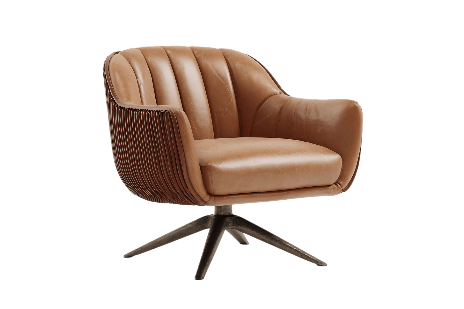 Stylish light brown leather swivel armchair