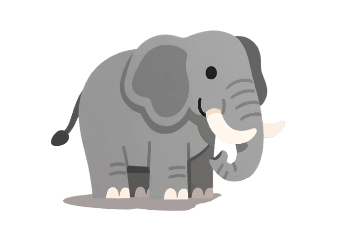 Cartoon elephant illustration tusks and a smile