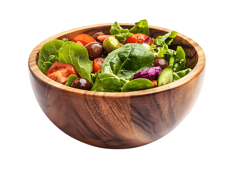 Fresh green salad in a wooden bowl