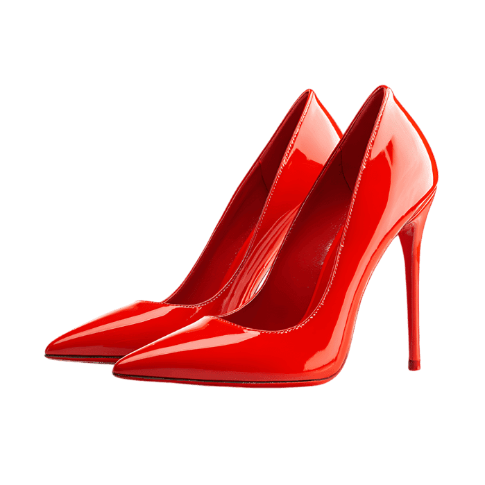 Pair of shiny red high heel shoes, isolated on black.