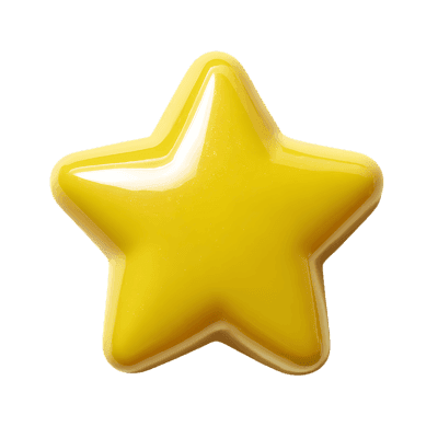 Glossy yellow star, symbol of rating, achievement.
