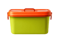 Green and orange plastic storage container.