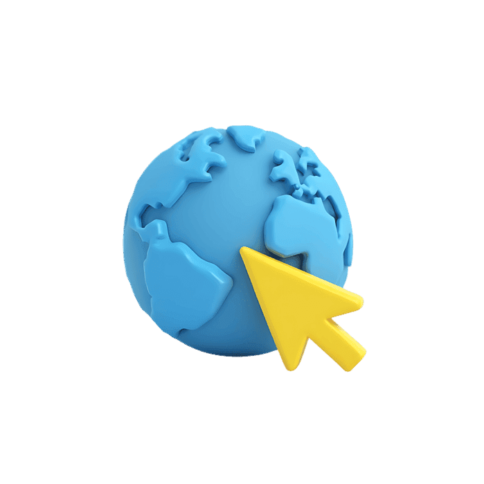 Blue globe with yellow cursor 3d render