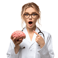 Amazed female doctor holding a brain model