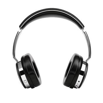 Stylish black and silver over ear headphones.