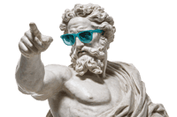 Greek statue wearing sunglasses, pointing finger.