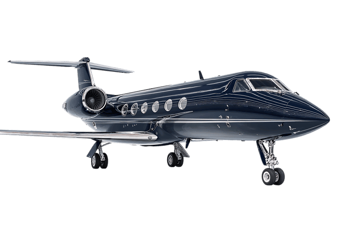 Luxury private jet on the ground, ready for takeoff.