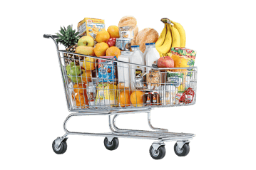 Full shopping cart with groceries412.