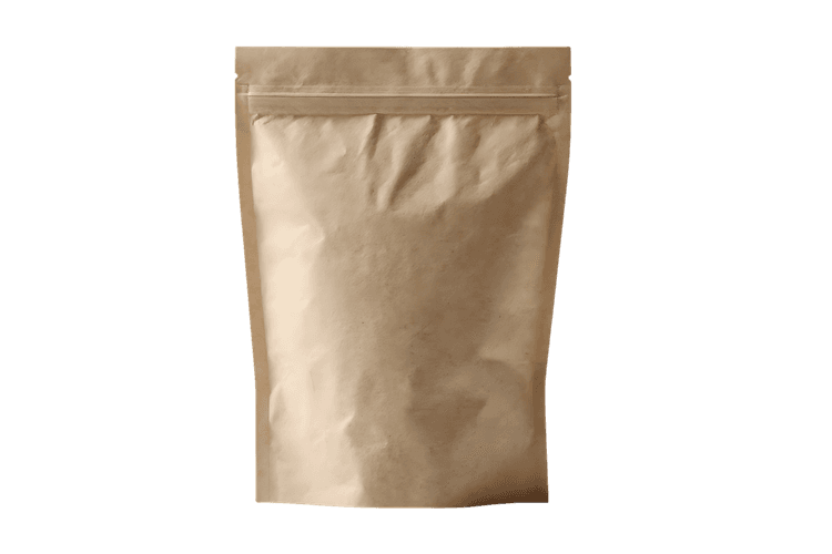 Kraft paper stand up pouch with zipper.