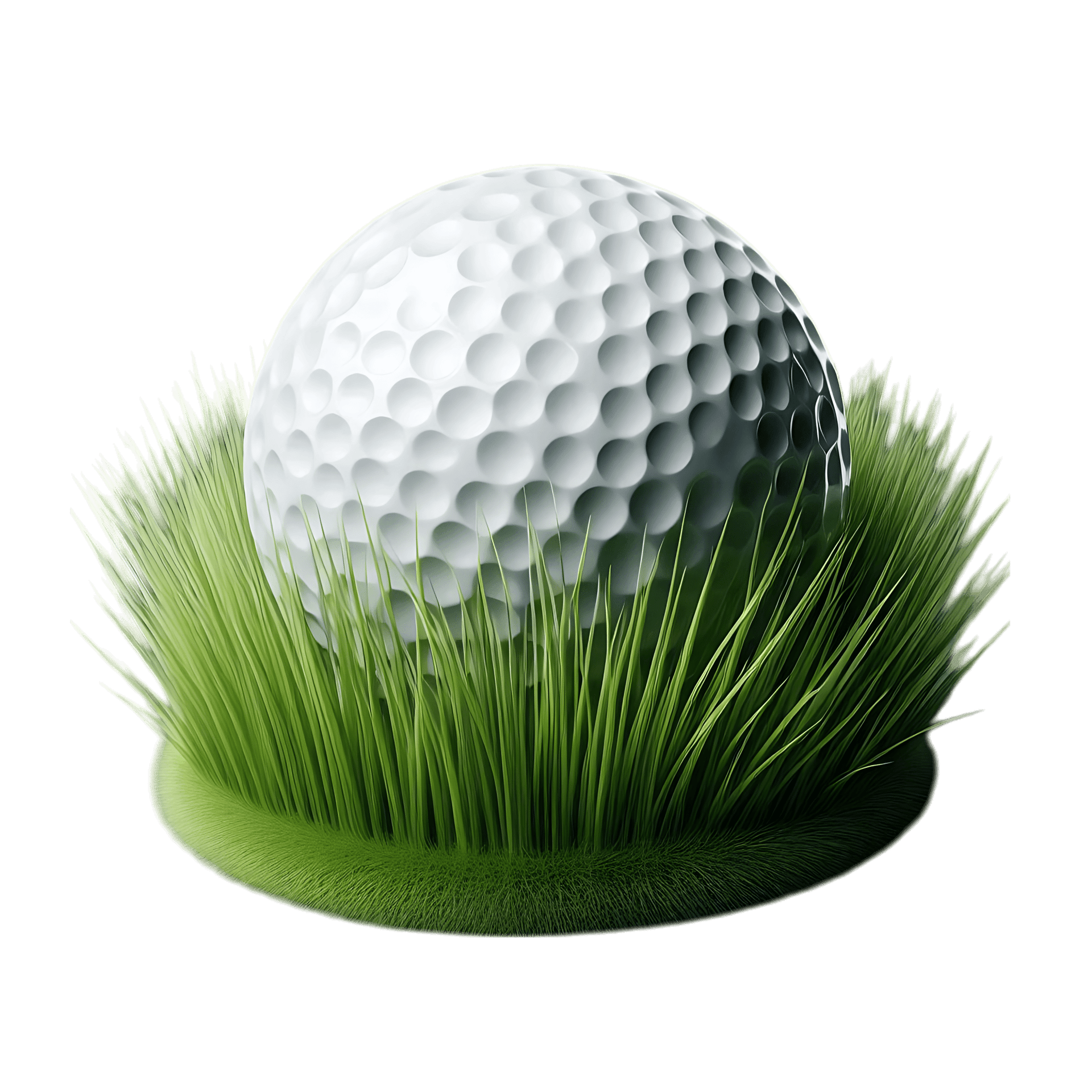 Golf ball nestled in lush green grass