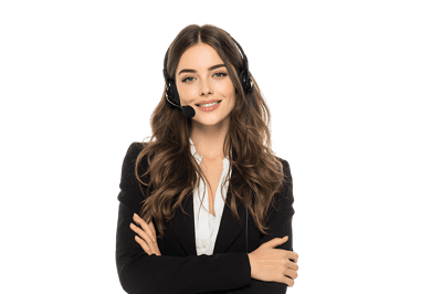 Smiling female customer service representative wearing headset