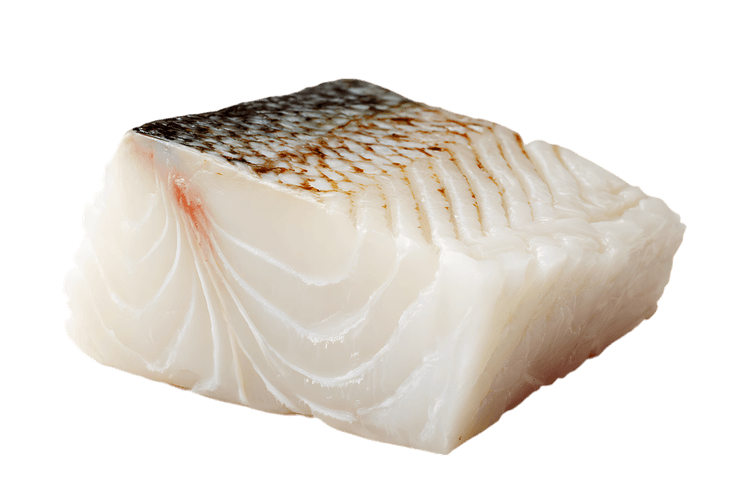 Close up of a raw cod fillet, ready for cooking.