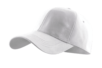 Blank white baseball cap, isolated on black background.