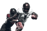 Dynamic image of two football players in intense action