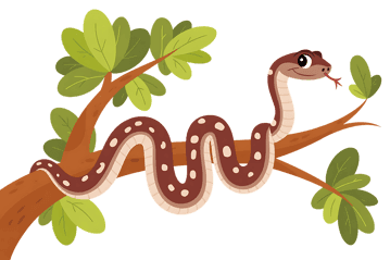 Cartoon snake on a tree branch, reptile illustration