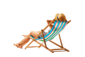 Summer vacation relaxation on a striped beach chair