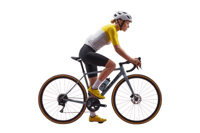 Female cyclist riding a road bicycle, isolated