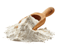 Wooden scoop of white flour