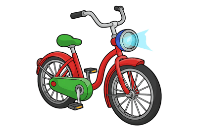 Red bicycle with headlight illustration