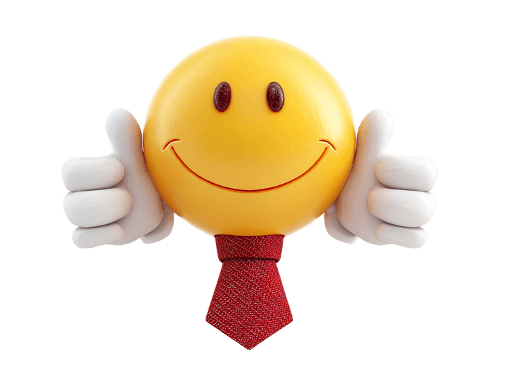Smiling face with thumbs up and a red tie