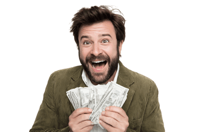 Happy man holding cash money