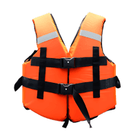 Orange life vest, safety equipment, water sports