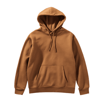 Blank brown hoodie template, front view, for apparel design mockups.
