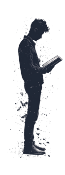 Silhouette of a person reading a book.