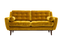 Mustard yellow velvet sofa button tufted mid century modern style
