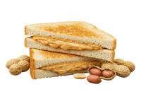 Delicious peanut butter sandwich and peanuts