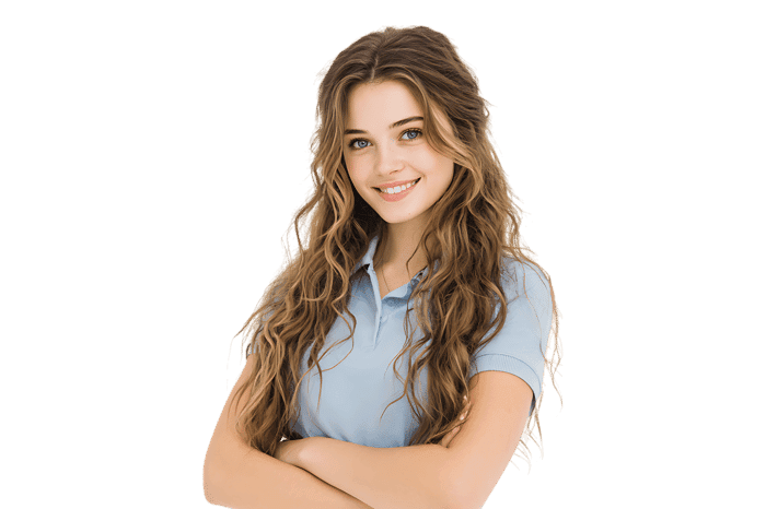 Smiling young woman with long brown hair.