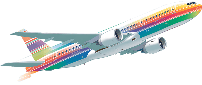 Colorful airplane flying in the sky transportation concept