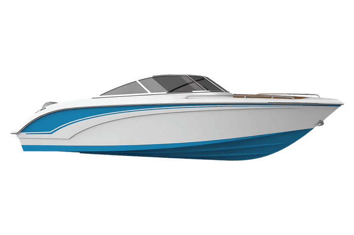 Sleek white and blue powerboat for recreation and water sports