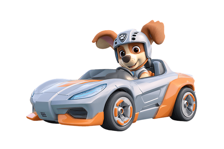 Cartoon dog driving race car