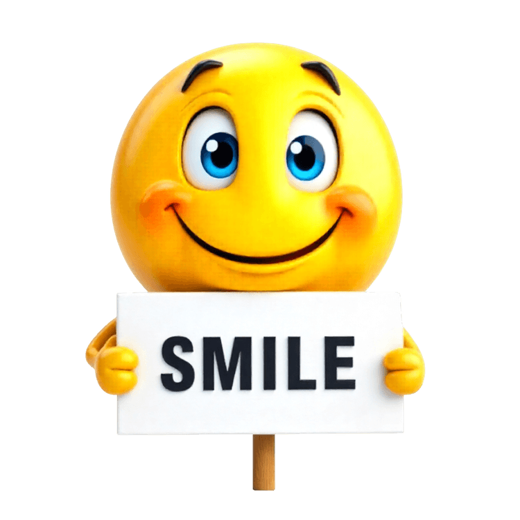 Smiling emoji holding a smile sign