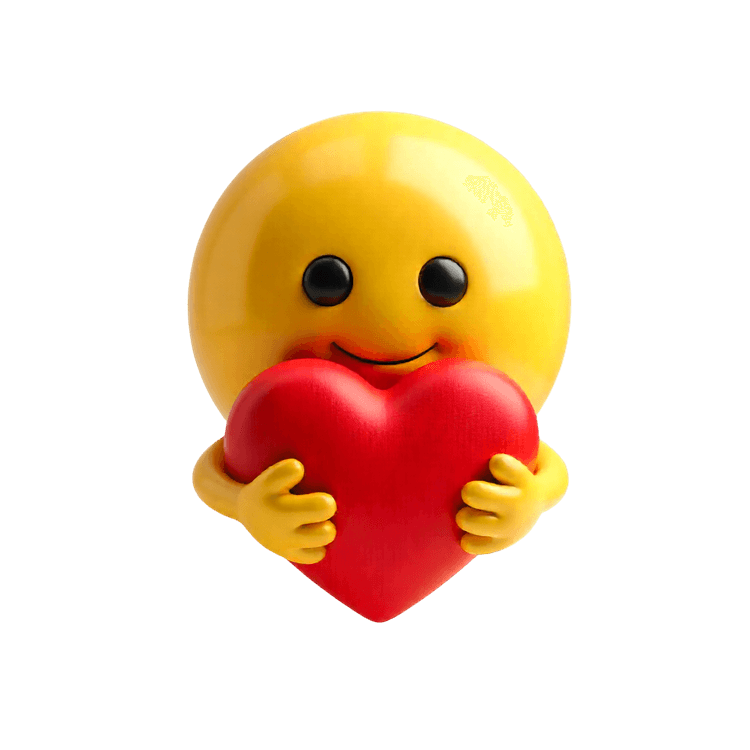 Smiling emoji holding a red heart symbol of love and affection
