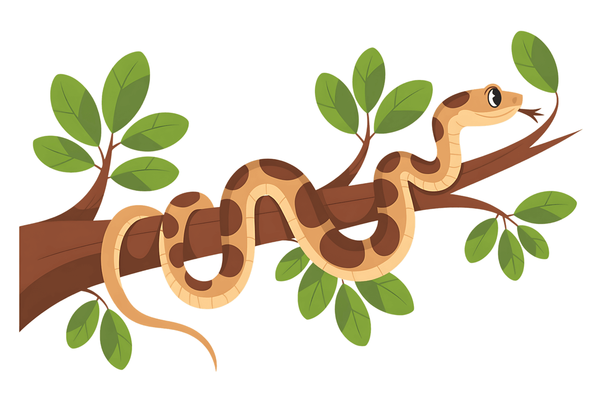Cartoon snake on a tree branch