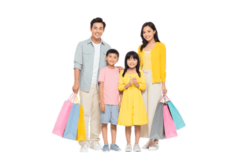 Happy family with shopping bags after shopping.