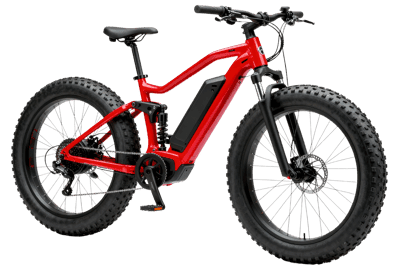 Red electric fat bike for outdoor recreation and exercise