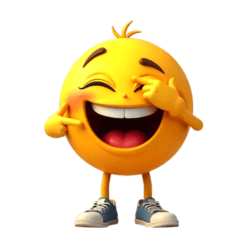 Laughing emoji character with arms legs and shoes