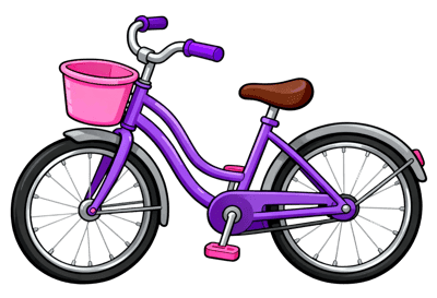 Purple bicycle with pink basket cartoon illustration