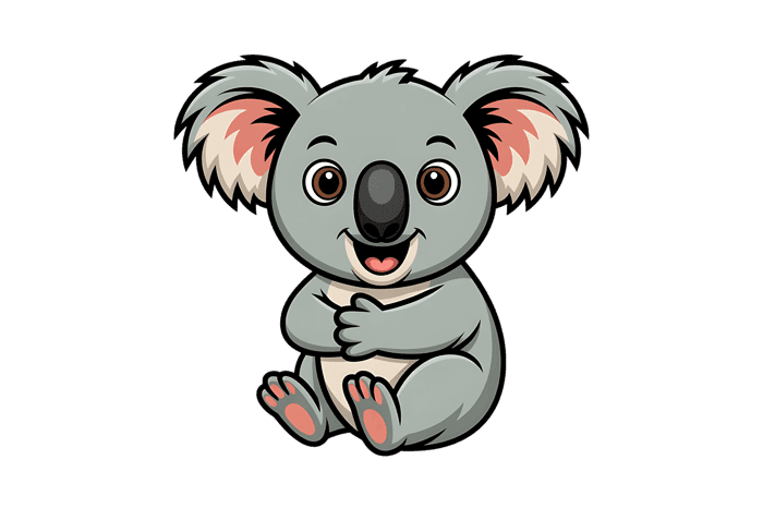 Cartoon koala character, cute animal illustration for kids