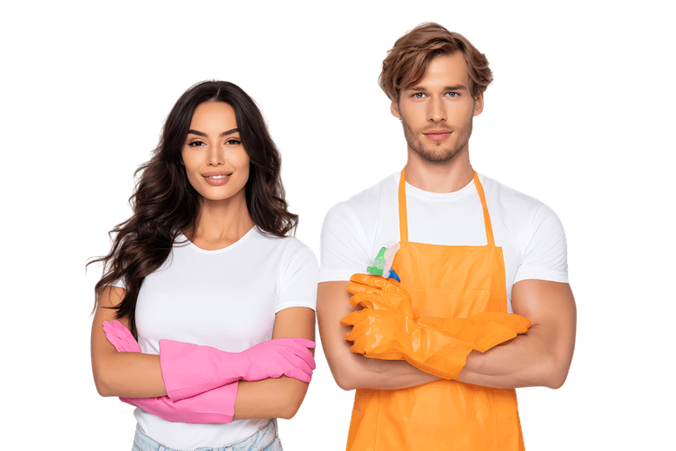 Confident cleaning team ready to work.