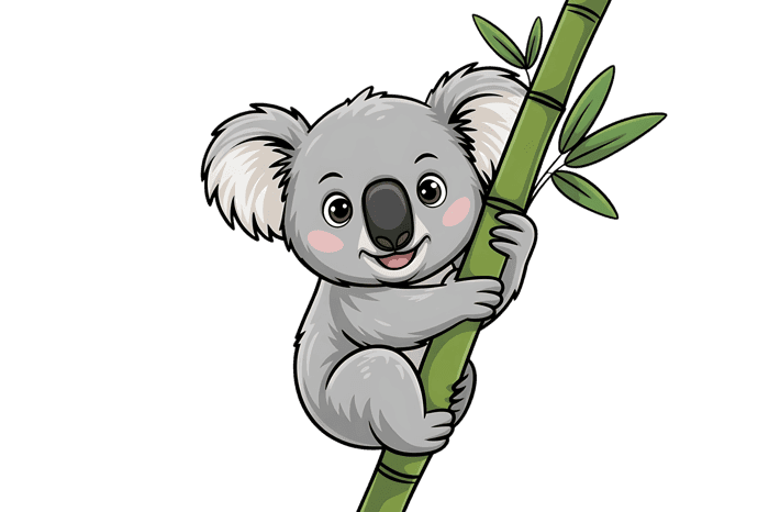 Cartoon koala on bamboo