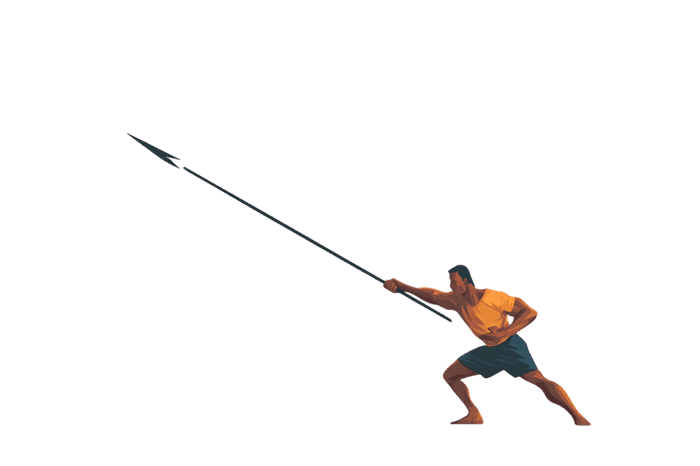Dynamic illustration of a person throwing a spear.