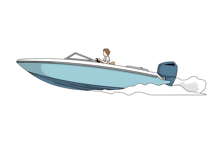 Illustration of a man driving a motorboat