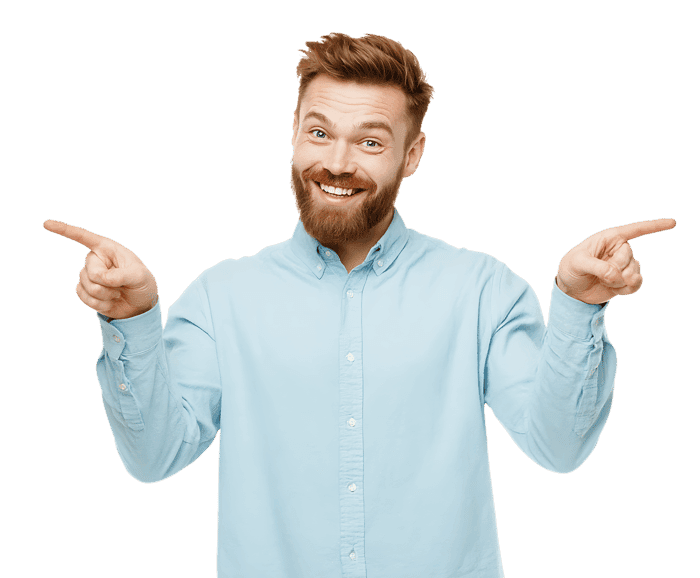 Smiling man points both ways