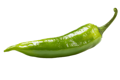 Single green chili pepper isolated on black background